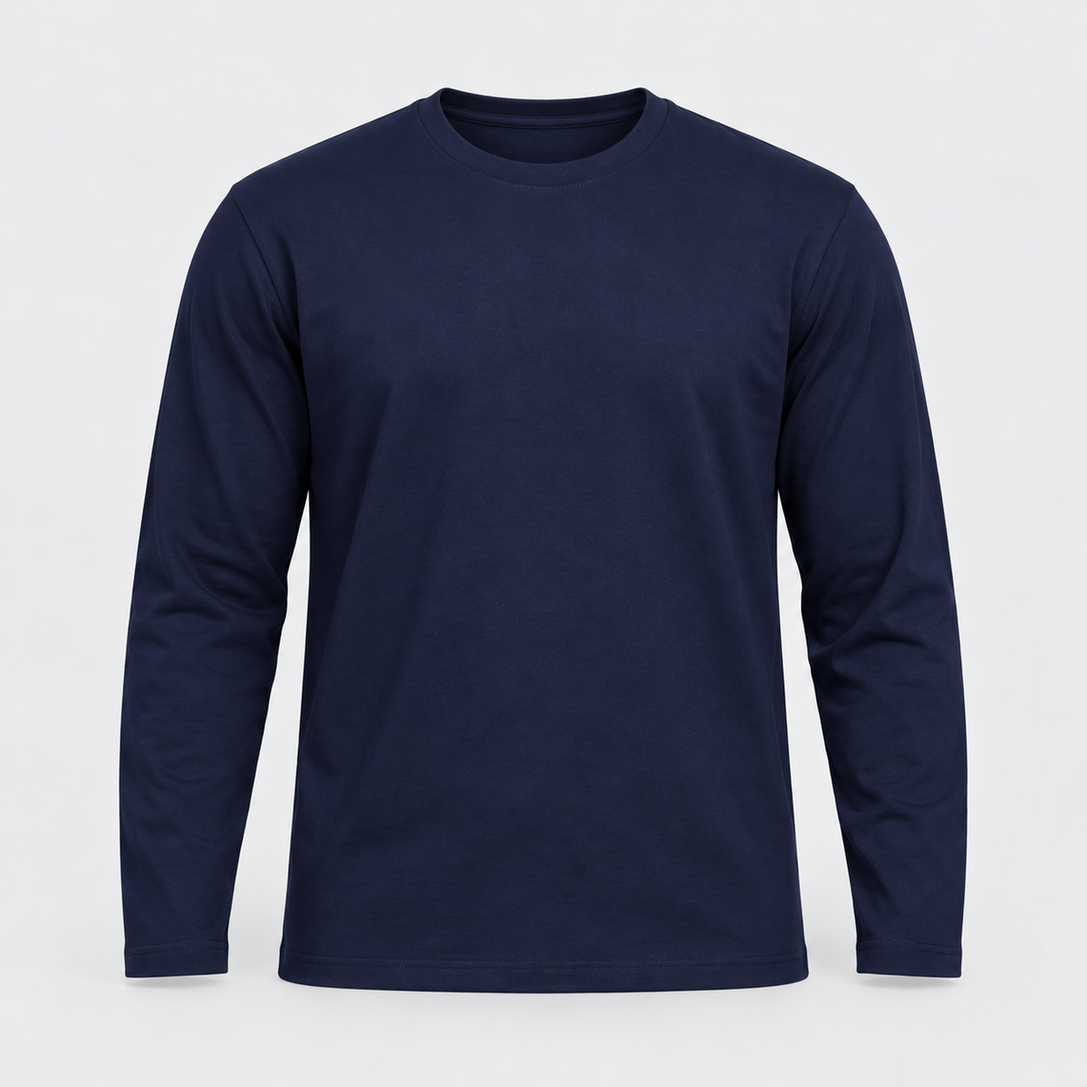 Plain Crew Neck Long Sleeve T-Shirt - Dark Navy - product-only front view