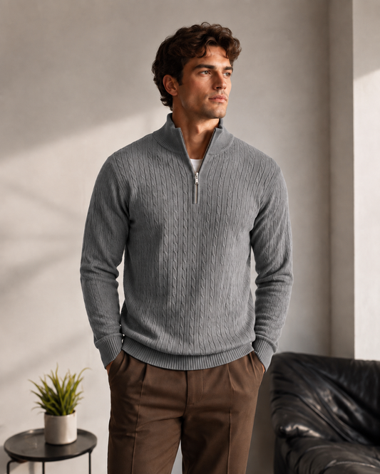 Premium Half Zip Cable Knit Pullover Camel