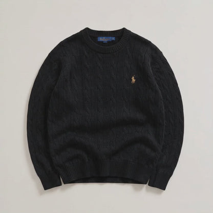 Black cable knit pullover premium product video
