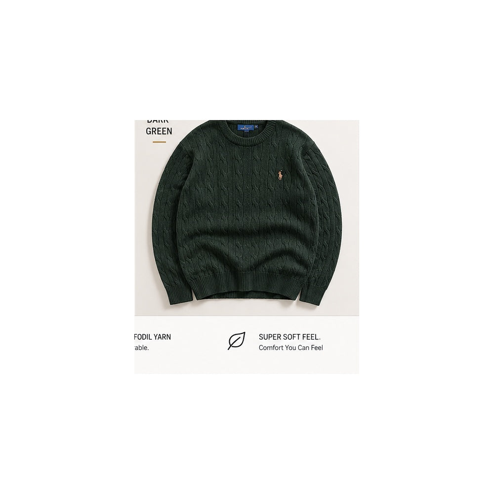 RL Polo dark green premium heavy cable knit winter pullover 2026