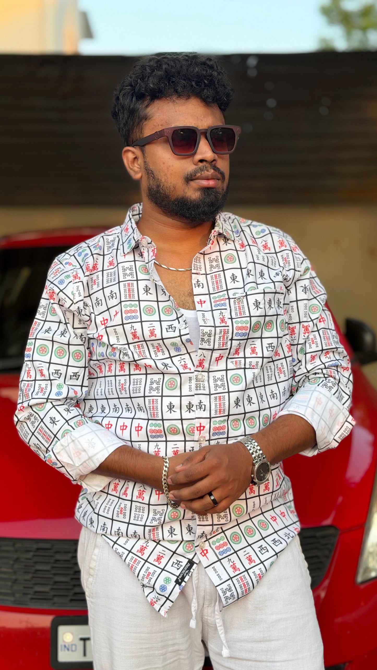 Mahjong Tile Printed Shirt — White