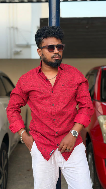 Outline Letter Printed Shirt — Pink Red