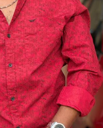 Outline Letter Printed Shirt — Pink Red