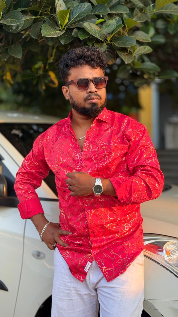 Gold Lightning Printed Shirt — Red