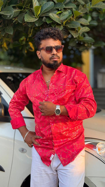 Gold Lightning Printed Shirt — Red
