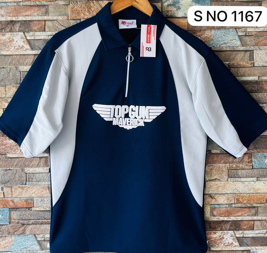 Down shoulder Top Gun printed Tshirt...