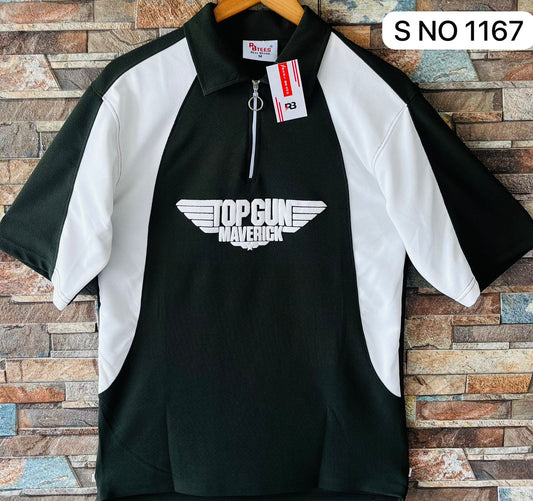 Down shoulder Top Gun printed Tshirt...