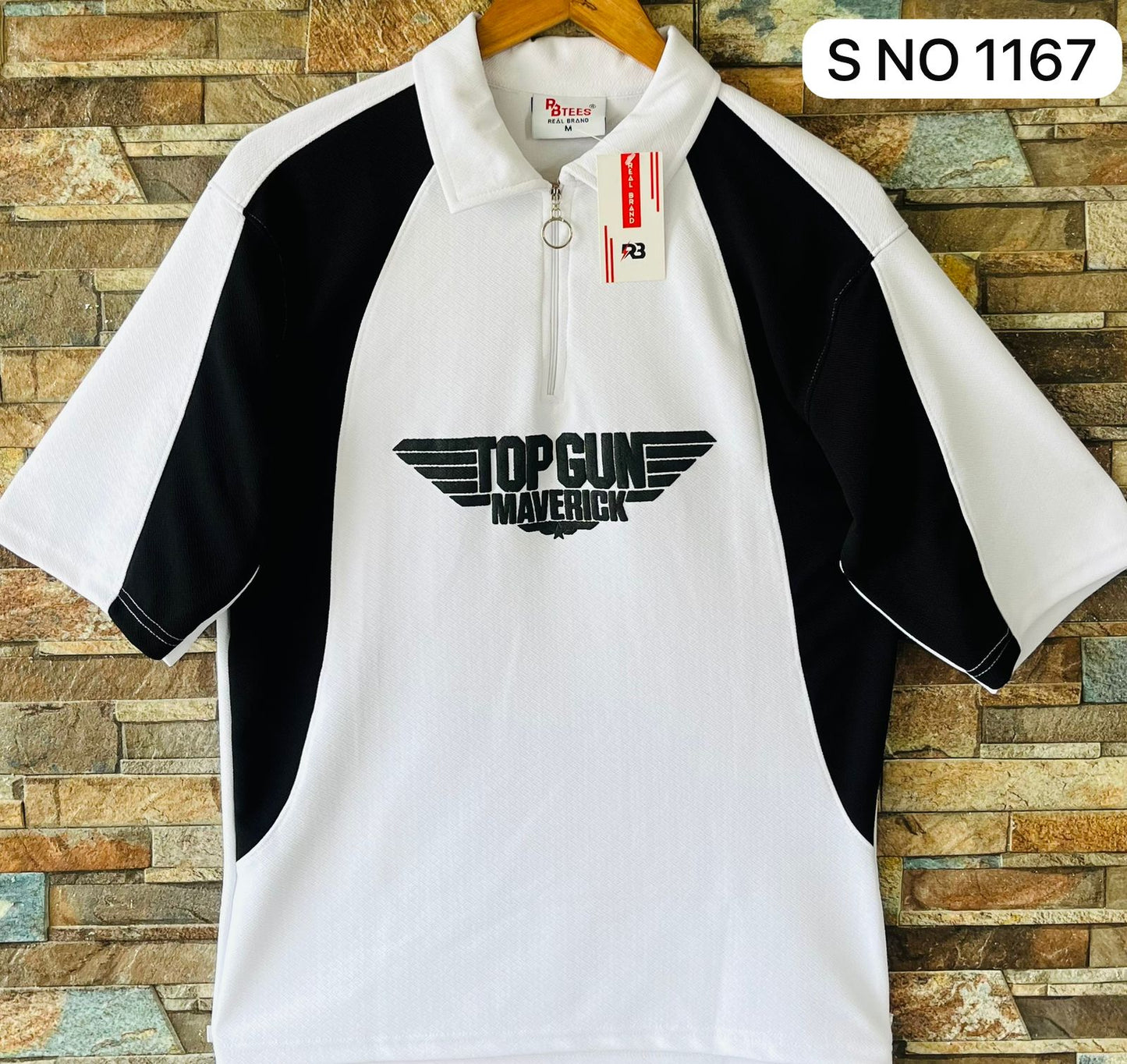 Down shoulder Top Gun printed Tshirt..