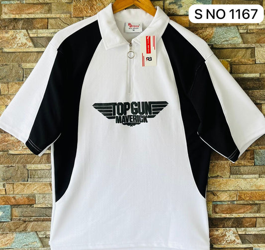 Down shoulder Top Gun printed Tshirt..