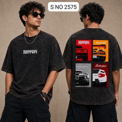 S NO 2575 black Ferrari graphic oversized T-shirt alternate view