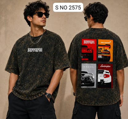 S NO 2575 black Ferrari graphic oversized T-shirt front and back