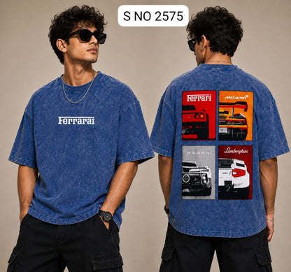 S NO 2575 blue Ferrari graphic oversized T-shirt front and back