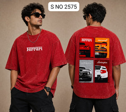 S NO 2575 red Ferrari graphic oversized T-shirt front and back
